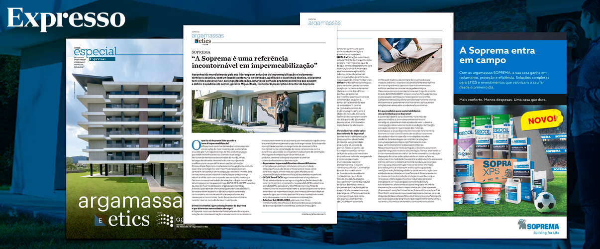 SOPREMA em destaque no Jornal Expresso: inovação, excelência técnica e sustentabilidade no setor das argamassas e sistemas ETICS